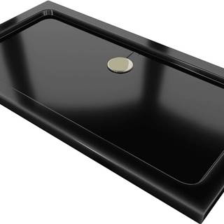 Mexen Flat,  akrylátová sprchová vanička 140x70x5 cm SLIM,  čierna,  zlatý sifón,  40707014G