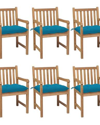 Vidaxl Záhradné stoličky 6 ks so svetlomodrými podložkami tíkový masív