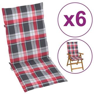 Vidaxl Podložky na záhradné stoličky 6ks,  červené, kockované 120x50x4cm