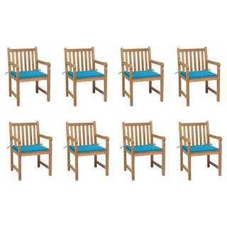 Vidaxl Záhradné stoličky 8 ks s modrými podložkami tíkový masív