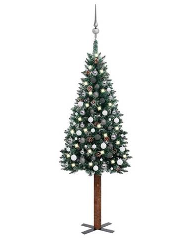 Vidaxl Úzky vianočný stromček s LED a sadou gulí zelený 180 cm