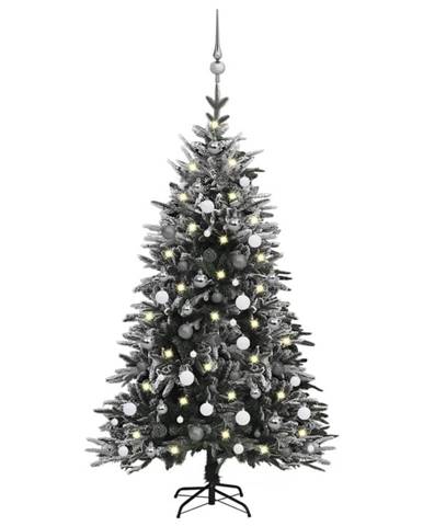 Vidaxl Zasnežený umelý vianočný stromček s LED a súpravou gulí 150 cm PVC a PE