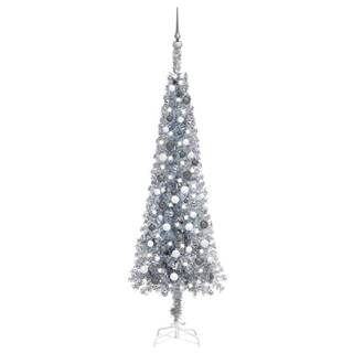 Vidaxl  Úzky vianočný stromček s LED a sadou gulí strieborný 210 cm značky Vidaxl
