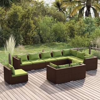 Vidaxl 10-dielna záhradná sedacia súprava s vankúšmi polyratan hnedá