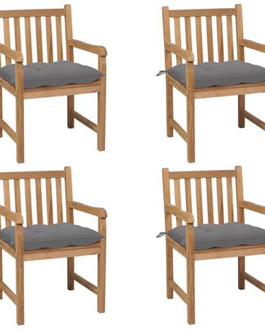 Vidaxl Záhradné stoličky 4 ks so sivými podložkami teakový masív