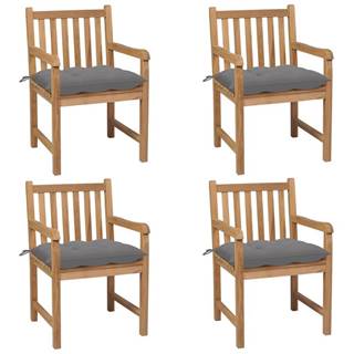 Vidaxl Záhradné stoličky 4 ks so sivými podložkami teakový masív
