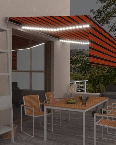 Vidaxl Ručne zaťahovacia markíza s tienidlom&LED 4, 5x3 m oranžovo-hnedá