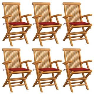 Petromila   Záhradné stoličky,  červené podložky 6 ks,  tíkový masív značky Petromila
