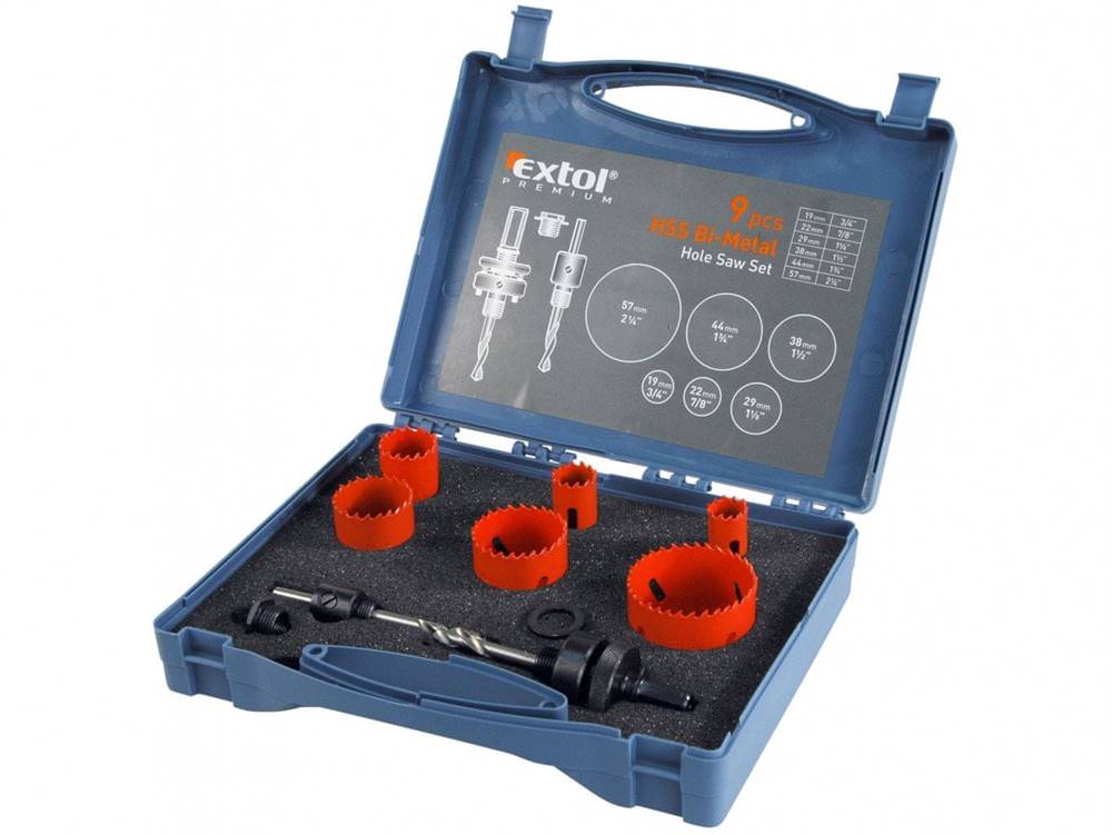 Extol Premium  Vrtáky korunkové,  inštalatérske,  6 priemerov O 19-57mm,  HSS/Bi-metal značky Extol Premium