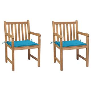 Vidaxl Záhradné stoličky 2 ks modré podložky teakový masív