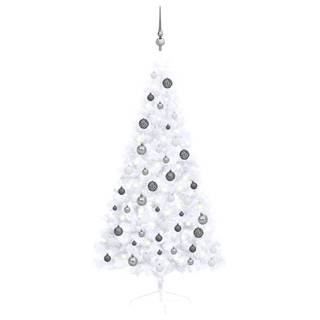 Vidaxl Umelý pol vianočný stromček s LED a guľami biely 150 cm