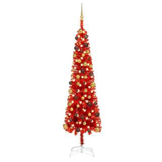 Vidaxl  Úzky vianočný stromček s LED a sadou gulí červený 240 cm značky Vidaxl