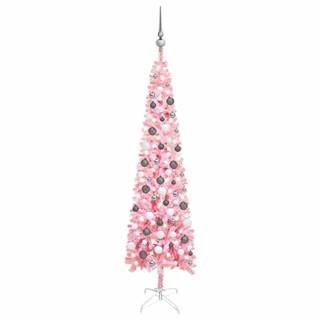Vidaxl Úzky vianočný stromček s LED a sadou gulí ružový 180 cm