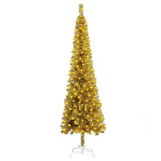 Vidaxl Úzky vianočný stromček s LED zlatý 120 cm
