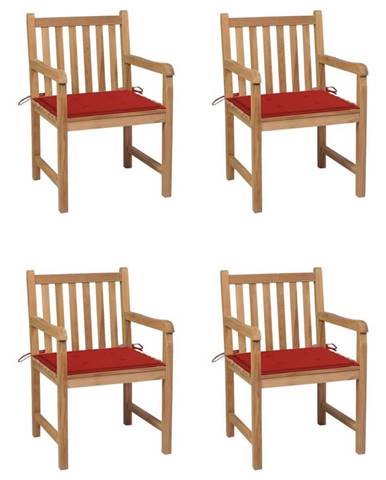 Vidaxl Záhradné stoličky 4 ks s červenými podložkami tíkový masív