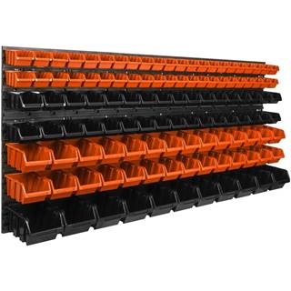 botle Závesný panel na náradie 173 x 78 cm s 117 ks. Krabic zavesené Oranžové a Čierne Boxy plastová XL