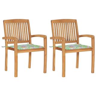 Vidaxl Záhradné stoličky 2 ks s podložkami so vzorom lístia tíkový masív