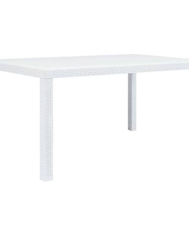 Vidaxl Záhradný stôl biely 150x90x72 cm plastový s ratanovým vzhľadom