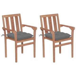 Vidaxl Záhradné stoličky 2 ks,  sivé podložky,  tíkový masív