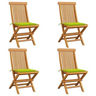 Vidaxl Záhradné stoličky,  jasnozelené podložky 4 ks,  tíkový masív