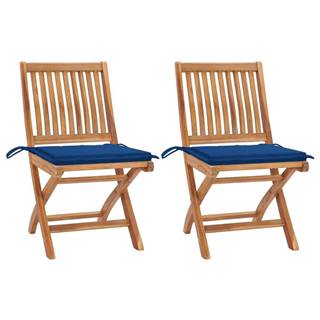 Vidaxl Záhradné stoličky 2 ks kráľovsky modré podložky teakový masív