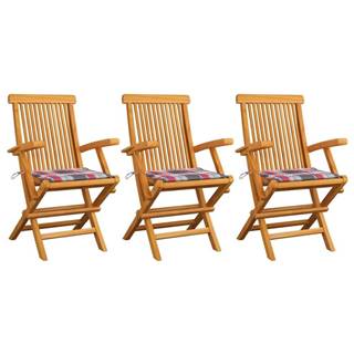 Petromila   Záhradné stoličky+červené kockované podložky 3 ks,  tíkový masív značky Petromila