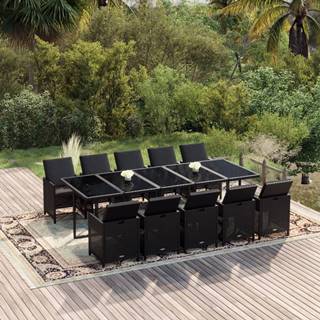 Vidaxl 11-dielna súprava záhradného nábytku s vankúšmi,  polyirattan,  čierna