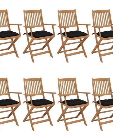 Vidaxl Skladacie záhradné stoličky 8 ks so sedákmi akáciový masív