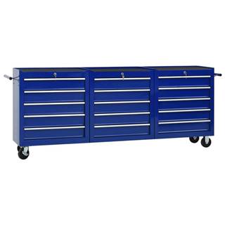 Vidaxl Dielenský vozík s 15 zásuvkami modrý oceľový