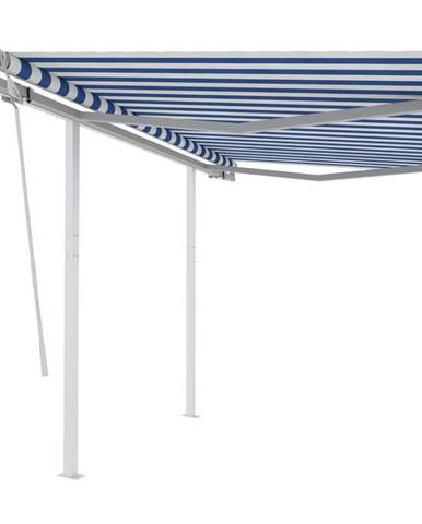 Vidaxl Ručne zaťahovacia markíza so stĺpikmi 3, 5x2, 5 m modro-biela